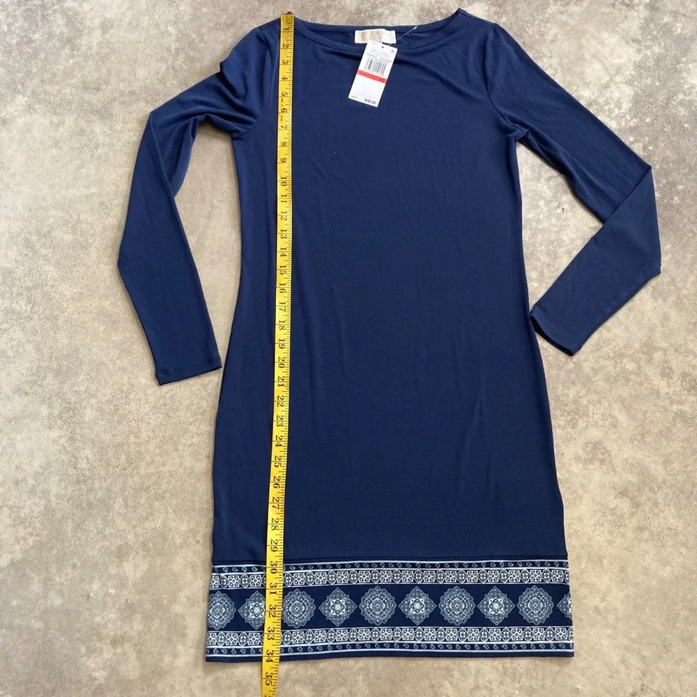Michael Kors Dress Womens XS Long Sleeve Casablanca Border True Navy Sea Green